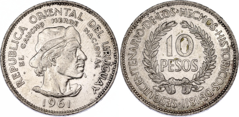 Uruguay 10 Pesos 1961

KM# 43, N# 4362; Silver; XF-
