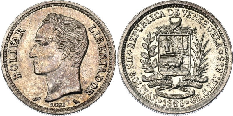 Venezuela 1 Bolivar 1965

Y# 37a, N# 5316; Silver (.835); AUNC toned