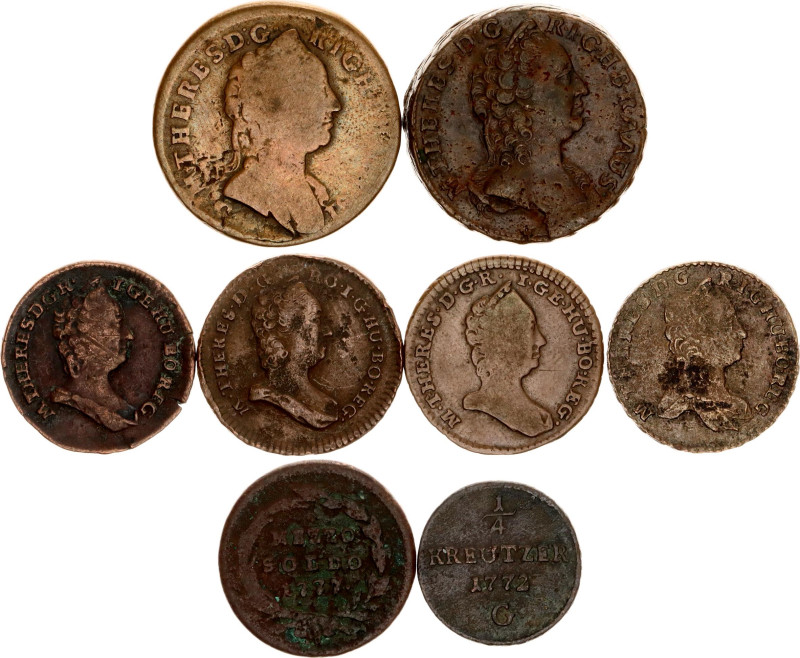 Austrian States Maria Theresia Lot of 8 Coins 1762 - 1777

Copper; Various sta...