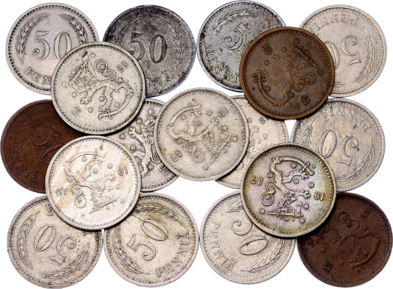 Finland 17 x 50 Pennia 1923 - 1944

.