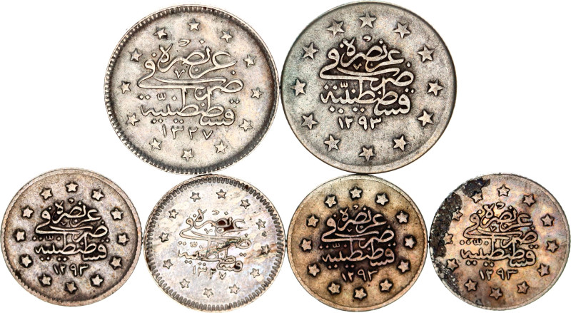 Ottoman Empire Lot of 6 Coins 1884 - 1911

KM# 735, 736, 748, 749; Silver; Abd...
