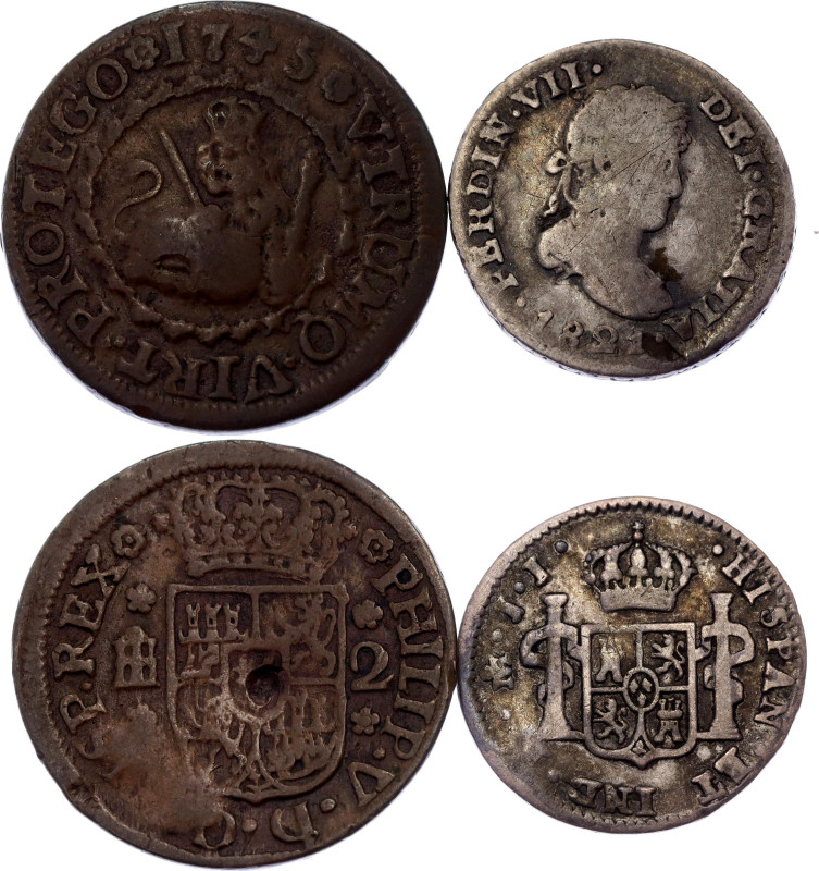 Spain & Mexico 2 Maravedis - 1/2 Real 1745 - 1821

KM# 366, 74; Copper & Silve...