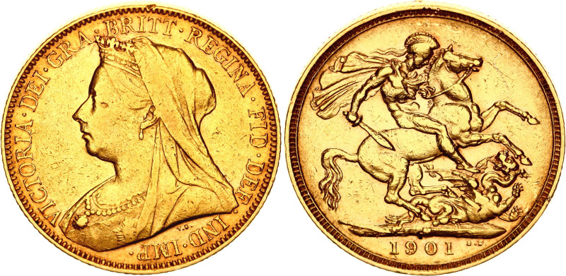 Australia 1 Sovereign 1901 M

KM# 13, N# 128704; Gold (.917) 7.94 g.; Victoria...