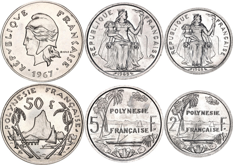 French Polynesia 2 - 5 - 50 Francs 1965 - 1967

KM# 3, 4, 7; Various Compositi...