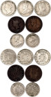 Ceylon 2 x 1/2 & 2 x 10 & 3 x 25 Cents 1870 - 1917