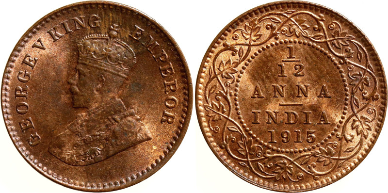 British India 1/12 Anna 1915

KM# 509, N# 1110; Bronze; George V; Calcutta Min...