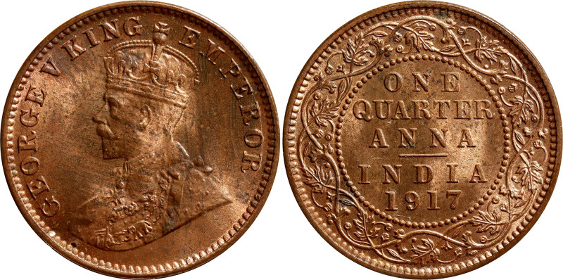 British India 1/4 Anna 1917

KM# 512, N# 1619; Bronze; George V; Calcutta Mint...