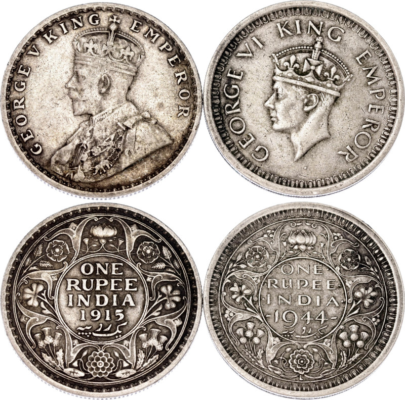 British India 2 x 1 Rupee 1915 - 1944

KM# 524, 557; Silver; George V & George...