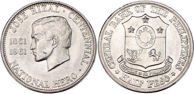 Philippines 1/2 Peso 1961

KM# 191, Schön# 29, N# 34527; Silver; 100th Anniver...