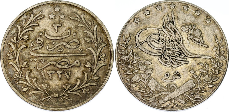 Egypt 5 Qirsh 1911 AH 1327//3 H

KM# 308, Schön# 21, N# 5849; Silver; Mehmed V...