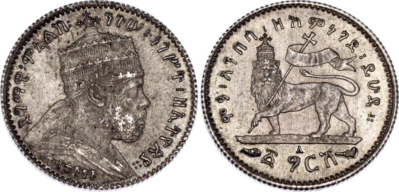Ethiopia 1 Gersh 1903 EE 1895

KM# 12, Schön# 2, N# 11934; Silver; Menelik II;...