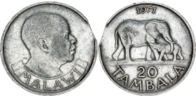 Malawi 20 Tambala 1971 Clipped Coin Error
