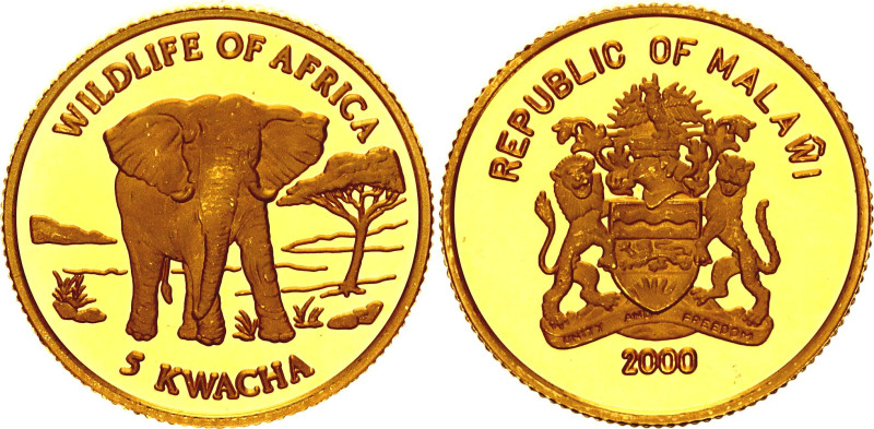 Malawi 5 Kwacha 2000

KM# 116, N# 64610; Gold (.999), Proof; Wildlife of Afric...