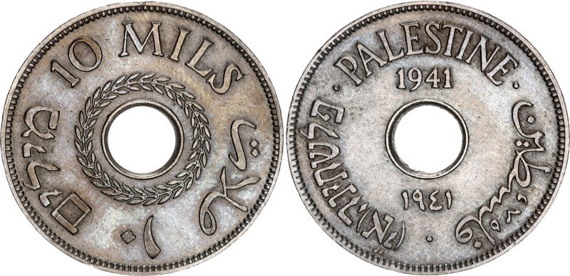 Palestine 10 Mils 1941

KM# 4, N# 5591; Copper-Nickel; British Mandate; XF-