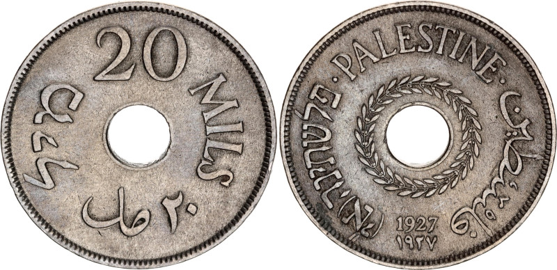 Palestine 20 Mils 1927

KM# 5, N# 9789; Copper-Nickel; British Mandate; XF-