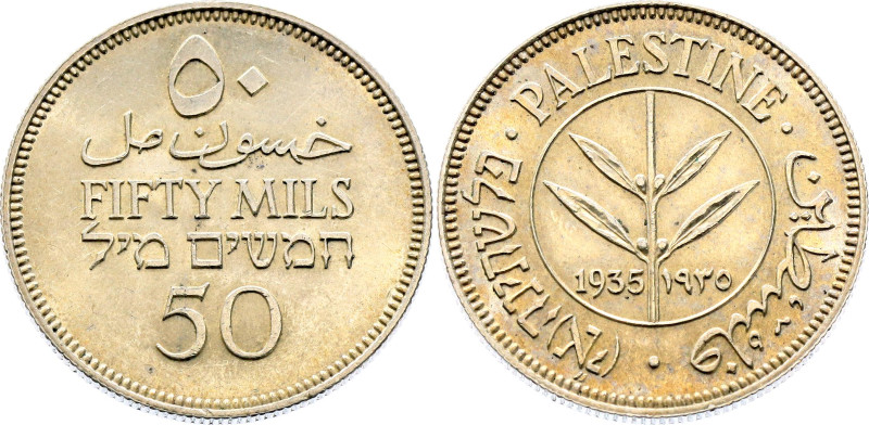 Palestine 50 Mils 1935

KM# 6, N# 8550; Silver; British Mandate; UNC with amaz...