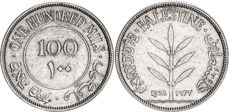 Palestine 100 Mils 1933

KM# 7, N# 7298; Silver; British Mandate; VF