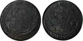 Russia 5 Kopeks 1788 КМ Planchet Flaw 8/7 PCGS UNC Detail