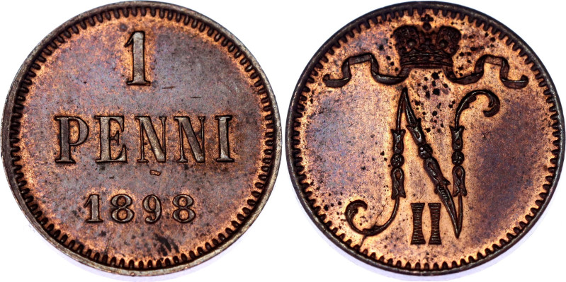Russia - Finland 1 Penni 1898

Bit# 459, N# 6796; Copper 1.31 g.; UNC with nic...