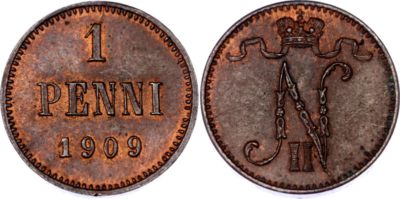 Russia - Finland 1 Penni 1909

Bit# 470, N# 6796; Copper 1.28 g.; UNC with nic...