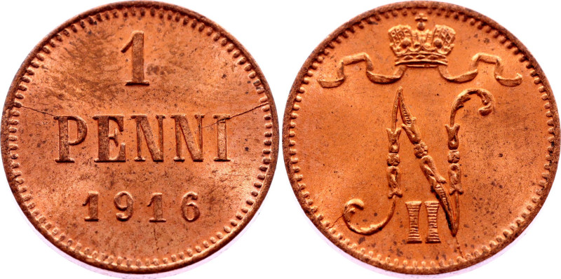 Russia - Finland 1 Penni 1916

Bit# 476, N# 6796; Copper 1.28 g.; UNC with nic...