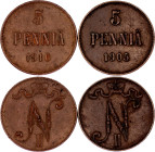 Russia - Finland 2 x 5 Pennia 1905 - 1916