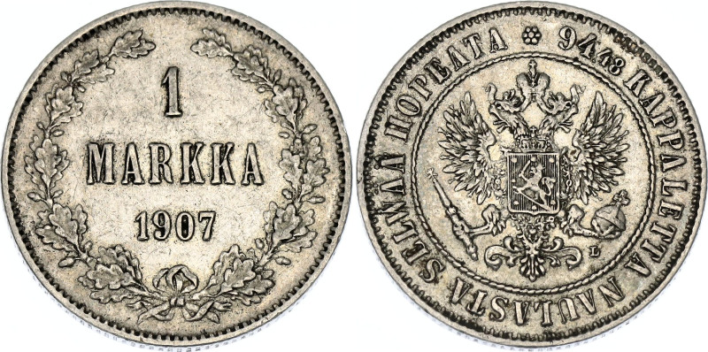 Russia - Finland 1 Markka 1907 L

Bit# 399, N# 4435; Silver 5.29 g.; Nicholas ...