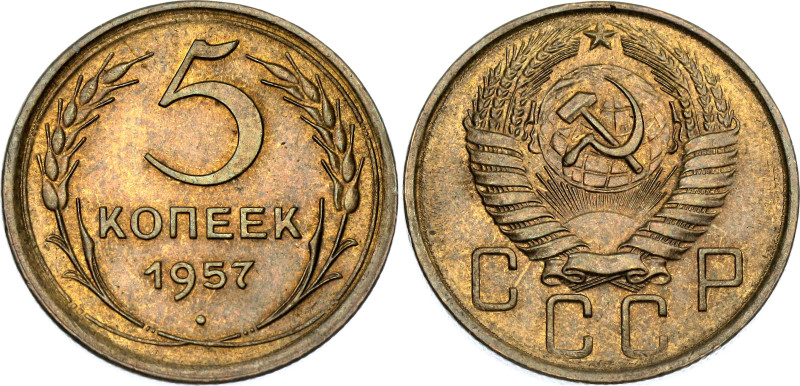 Russia - USSR 5 Kopeks 1957

Y# 122; Bronze 5.02 g.; Attractive collectible sa...