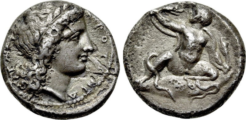 BRUTTIUM. Kroton. Nomos - Stater (Circa 400-325 BC). 

Obv: ΚΡΟΤΟΝΙΑΤΑΣ. 
Lau...