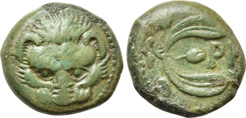 BRUTTIUM. Rhegion. Ae (Circa 425/0-415/0 BC).

Obv: Facing head of lion.
Rev:...
