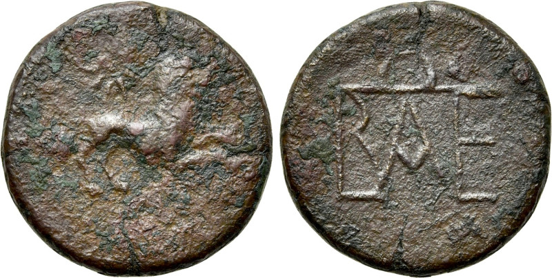 KINGS OF BOSPOROS. Polemo I (Circa 37-8 BC). Ae. Pantikapaion. 

Obv: Lion spr...