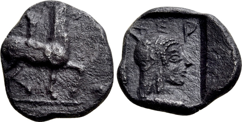 MACEDON. Potidaia. Diobol (Circa 450-432 BC). 

Obv: Horseman advancing right....