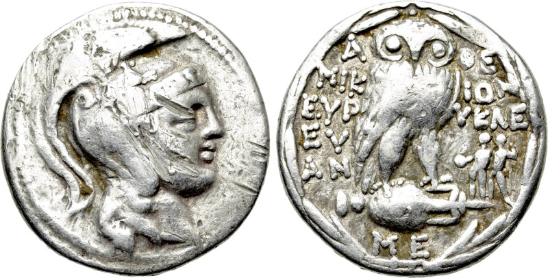 ATTICA. Athens. Tetradrachm (124-123 BC). New Style Coinage. Mikion, Euryklei, a...