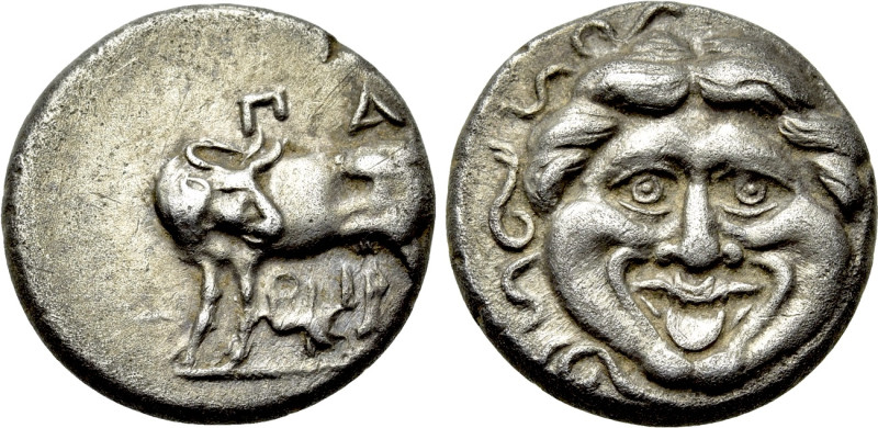 MYSIA. Parion. Hemidrachm (4th century BC). 

Obv: ΠΑ / ΡΙ. 
Cow standing lef...