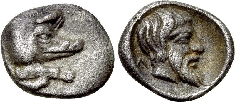 CARIA. Euromos. Hemiobol (5th century BC). 

Obv: Forepart of boar right.
Rev...