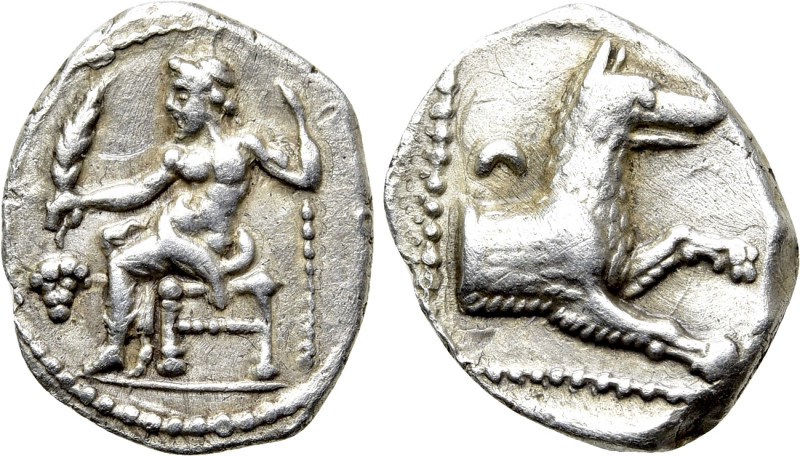 LYCAONIA. Laranda. Obol (Circa 324/3 BC). 

Obv: Baal seated left on throne, h...