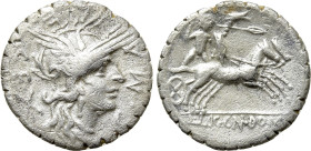 C. MALLEOLUS C.f. Serrate Denarius (118 BC). Narbo