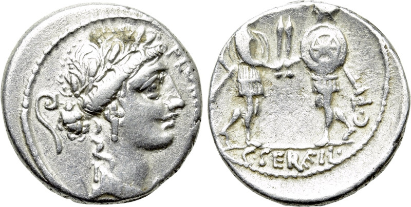 C. SERVILIUS C.F. Denarius (53 BC). Rome. 

Obv: FLORAL PRIMVS. 
Head of Flor...