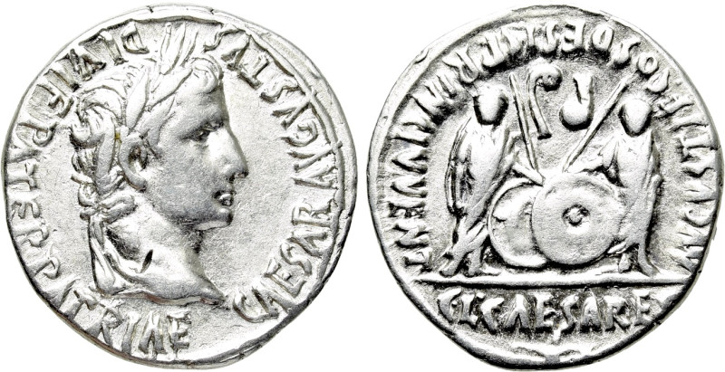 AUGUSTUS (27 BC-14 AD). Denarius. Lugdunum. 

Obv: CAESAR AVGVSTVS DIVI F PATE...