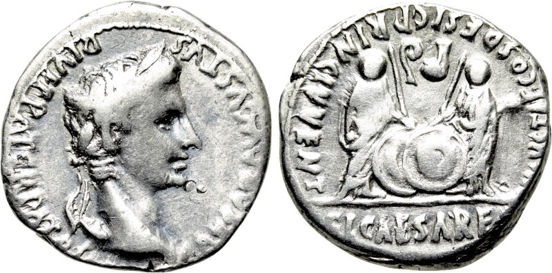 AUGUSTUS (27 BC-14 AD). Denarius. Lugdunum. 

Obv: CAESAR AVGVSTVS DIVI F PATE...