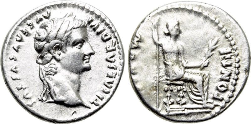 TIBERIUS (14-37). Denarius. "Tribute Penny" type. Lugdunum. 

Obv: TI CAESAR D...