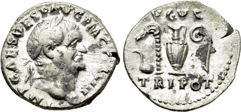 VESPASIAN (69-79). Denarius. Rome. 

Obv: IMP CAES VESP AVG P M COS IIII. 
La...