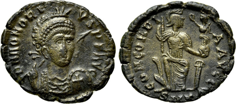 HONORIUS (393-423). Ae. Cyzicus. 

Obv: D N HONORIVS P F AVG. 
Helmeted and c...