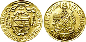 AUSTRIA. Salzburg. Johann Ernst von Thun (1667-1709). GOLD 1/4 Ducat (1704). Restrike