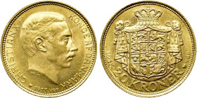 DENMARK. Christian X (1912-1947). GOLD 20 Kroner (1913-VBP). København (Copenhagen)