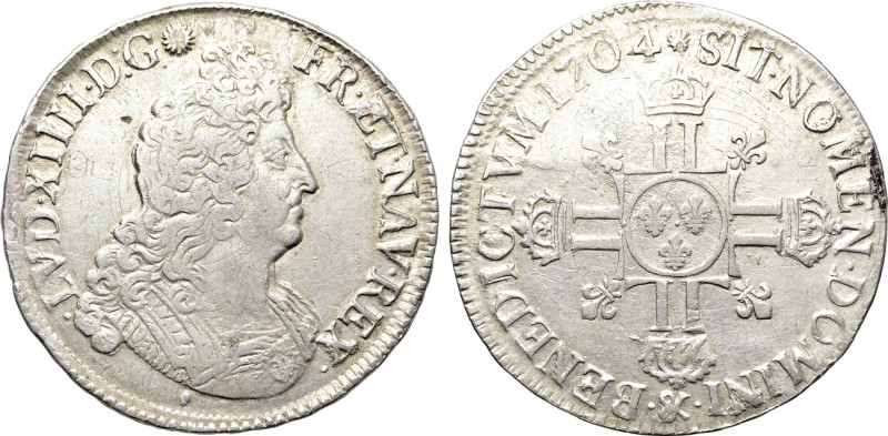 FRANCE. Louis XIV (1643-1715). 1 Écu (1704). 

Obv: LVD XIIII D G FR ET NAV RE...