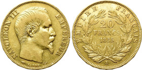 FRANCE. Napoleon III (1852-1870). GOLD 20 Francs (1855-A). Paris