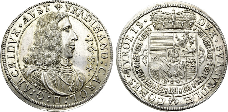 HOLY ROMAN EMPIRE. Ferdinand Karl (Archduke, 1632-1662). 1/2 Taler (1654). Hall....