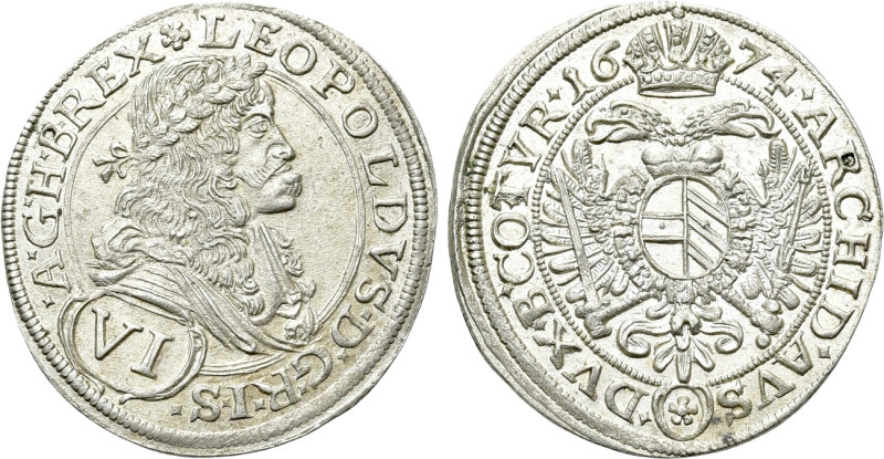 HOLY ROMAN EMPIRE. Leopold I (1657-1705). 6 Kreuzer (1674). Wien (Vienna). 

O...