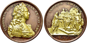FRANCE. Louis XV (1715-1774). Partially gilded bronze Medal (1723). Commemorating his majority and the end of regency